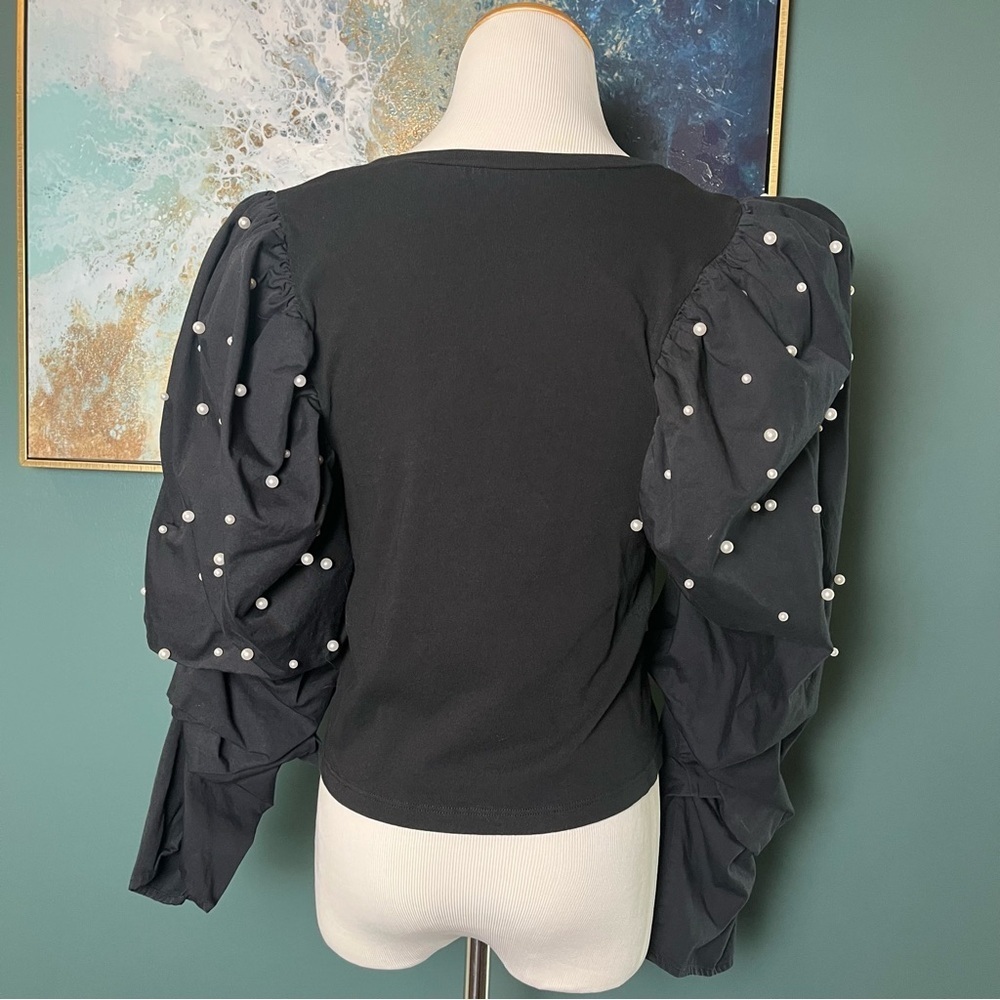 Zara Pearl-Embellished Puff Sleeve Top - Picture 4 of 7